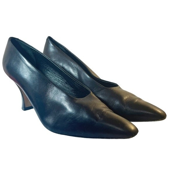 Via Spiga Heels Vintage Black Leather Elongated Square Toe Pump Womens Size 11AA - Picture 7 of 16